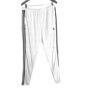 Adidas Mens White Athletic Jogger Pants With Black Stripes Size XL Polyester